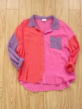 Fate | Colorblock Gauze Top - Hot Pink, Coral & Lavender